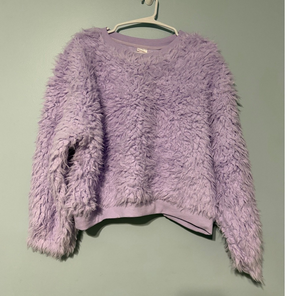 No Boundaries Women's L 11-13 Lavender‎ Purple Faux Fur Shaggy Sweater  0946